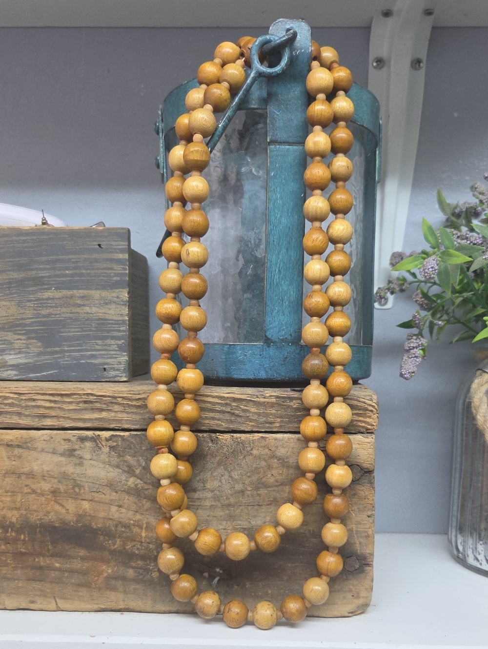 Natural Wood Beaded Necklace - Golden Brown